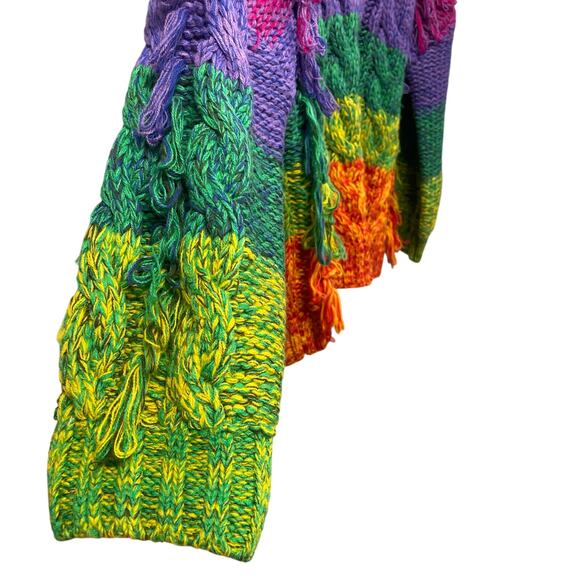 Farm Rio Multicolor Striped Yarn Fringe Turtleneck Sweater Womens Medium - Picture 5 of 10